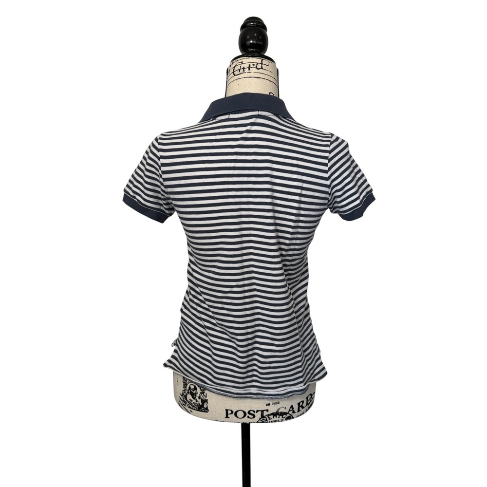Brandy Melville Womens Navy Blue‎ Striped Polo Shirt One Size Preppy Cotton Top - Picture 3 of 8